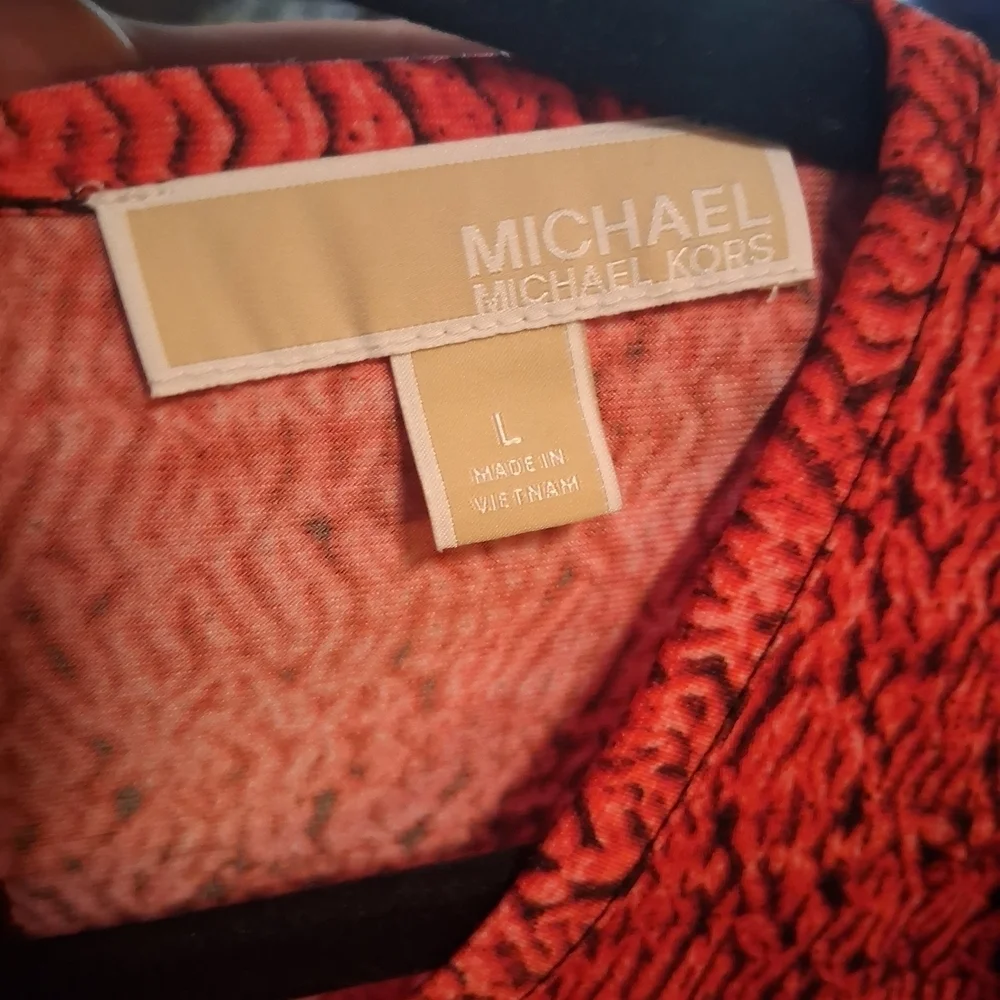Michael Kors Textured Red Long Sleeve Dress